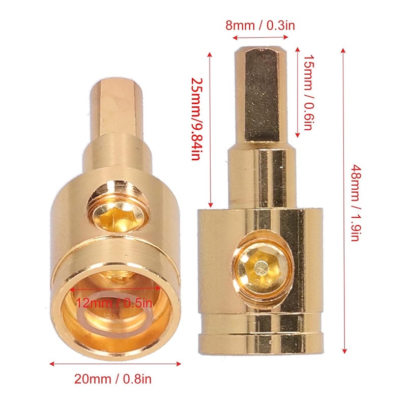 plplaaoo 0 Gauge Terminals,0 Gauge to 4 Gauge Reducer, 2PCS Pure Copper Gold-Plated Car Audio Connectors - 1/0 Gauge Input, 4 Gauge Solid Pin Output for Amp Battery Power Wire - Image 3